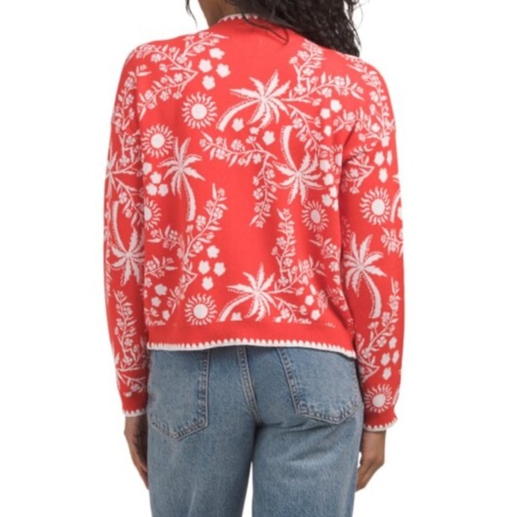 CYNTHIA ROWLEY Poppy Red Long Sleeve Spanish Floral Cardigan sweater size S - Picture 2 of 3
